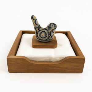 Servilletero aplicación huichol elaborado a mano por artesanos de Oaxaca.